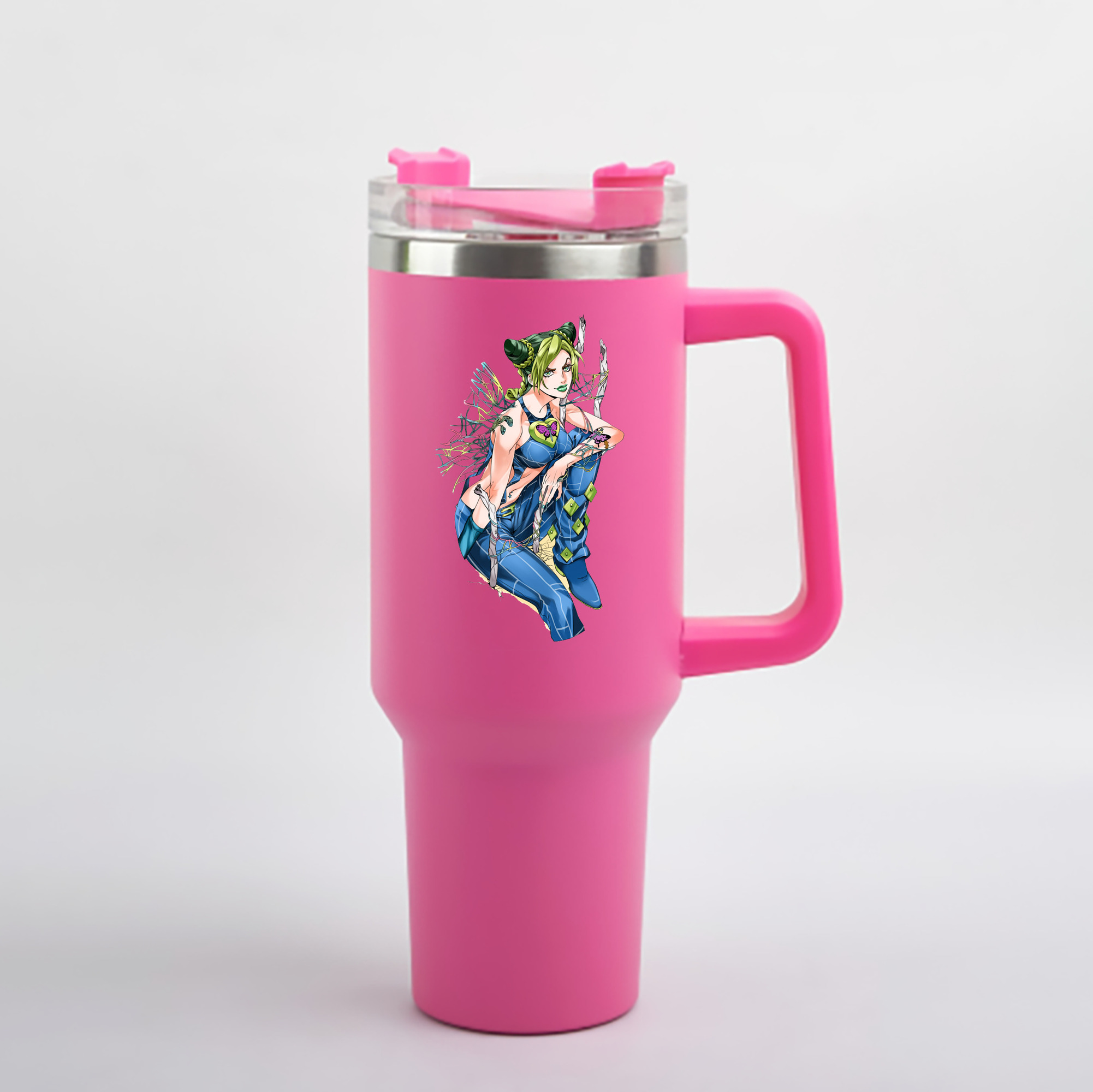 （画像用） "ジョジョの奇妙な冒険 くうじょう ジョリーン JoJo's Bizarre Adventure Jolyne Cujoh " 1200mL車用タンブラー - クリスタルステッカー（プラスチックストロー付き）
